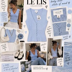 Sweater Vest M-LE LIS Baby Blue Pointelle Knit Button Front Sweater Vest M